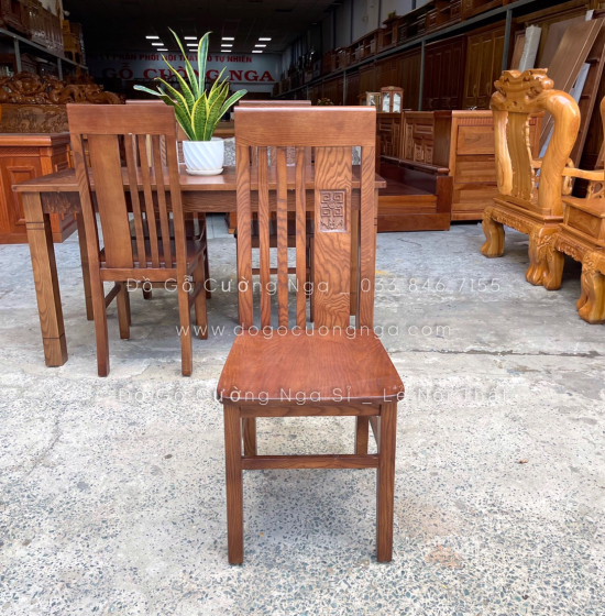 Bộ bàn ăn gỗ sồi nga 6 ghế - mặt đá - màu óc chó giá rẻ 
