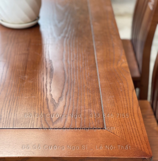 Bộ bàn ăn gỗ sồi nga 4 ghế mặt liền  - màu óc chó hiện đại BS 02 