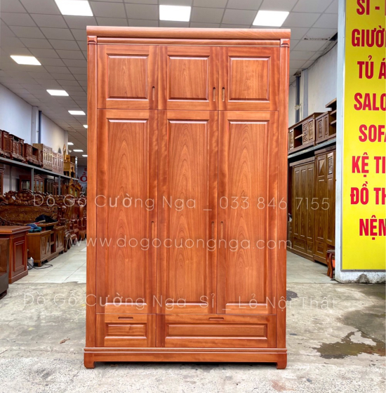 Tủ quần áo gỗ xoan đào 3 cánh 1m6 - 2 tầng hiện đại 