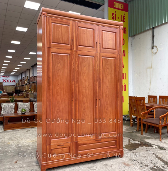 Tủ quần áo gỗ xoan đào 3 cánh 1m6 - 2 tầng hiện đại 