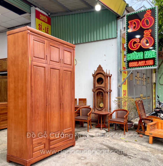 Tủ quần áo gỗ xoan đào 3 cánh 1m6 - 2 tầng hiện đại 