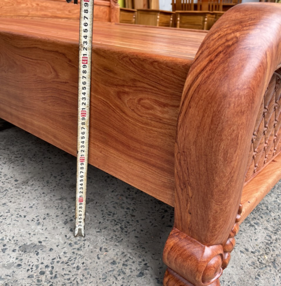 Giường gỗ hương đá cao cấp vạt phản liền - mẫu Hoa Hồng 