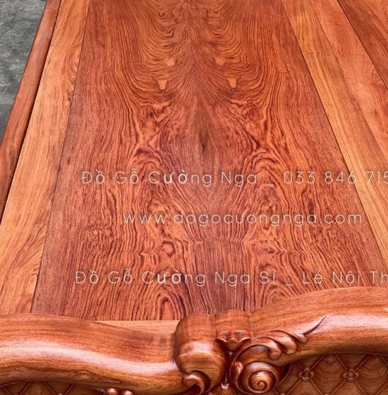 Giường gỗ hương đá cao cấp vạt phản liền - mẫu Hoa Hồng 