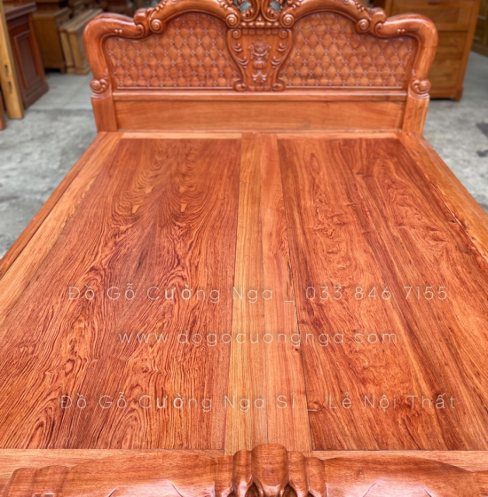 Giường gỗ hương đá cao cấp vạt phản liền - mẫu Hoa Hồng 