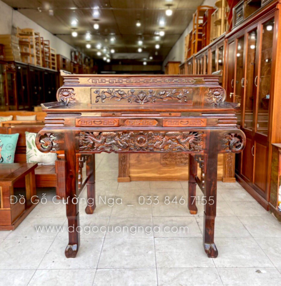 Bàn thờ gia tiên 2 tầng gỗ muồng - tay cuốn 1m34 giá rẻ 