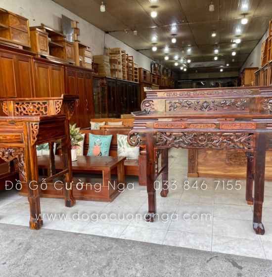 Bàn thờ gia tiên 2 tầng gỗ muồng - tay cuốn 1m34 giá rẻ 