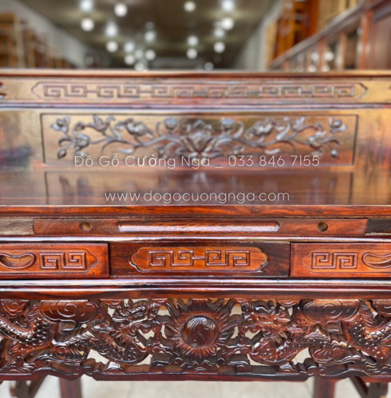 Bàn thờ gia tiên 2 tầng gỗ muồng - tay cuốn 1m34 giá rẻ 
