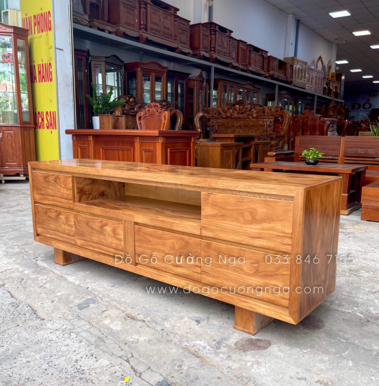 Kệ Tivi Gỗ Hương Xám Hiện Đại - 6 Ngăn Kéo KG 018