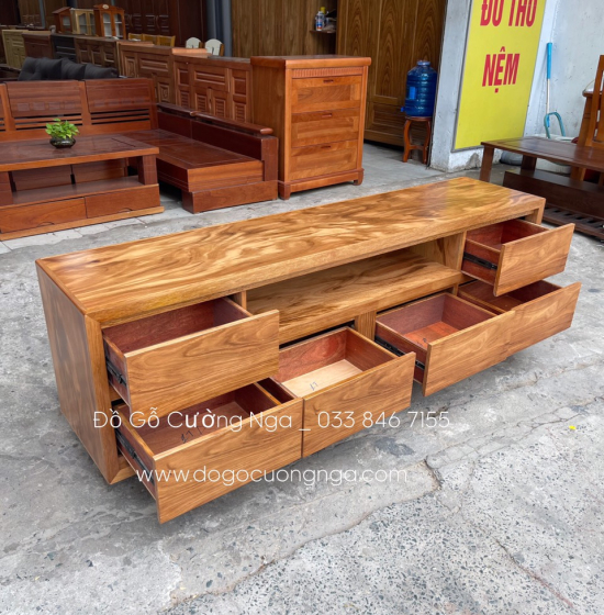 Kệ Tivi Gỗ Hương Xám Hiện Đại - 6 Ngăn Kéo KG 018