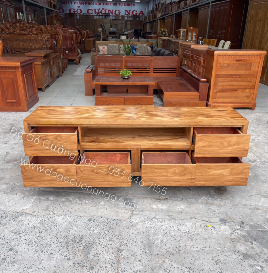 Kệ Tivi Gỗ Hương Xám Hiện Đại - 6 Ngăn Kéo KG 018