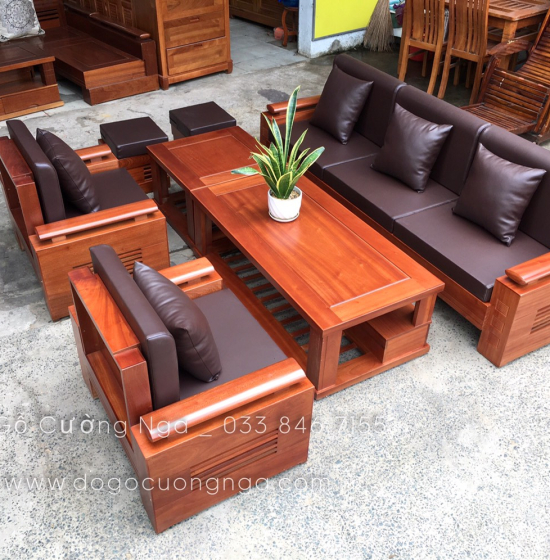 Bàn Ghế Sofa Gỗ Xoan Đào 7 Món - Đối Trứng 7 Món 