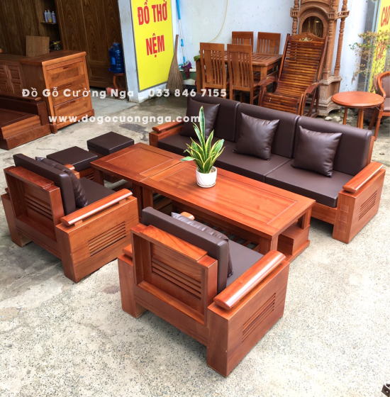 Bàn Ghế Sofa Gỗ Xoan Đào 7 Món - Đối Trứng 7 Món 