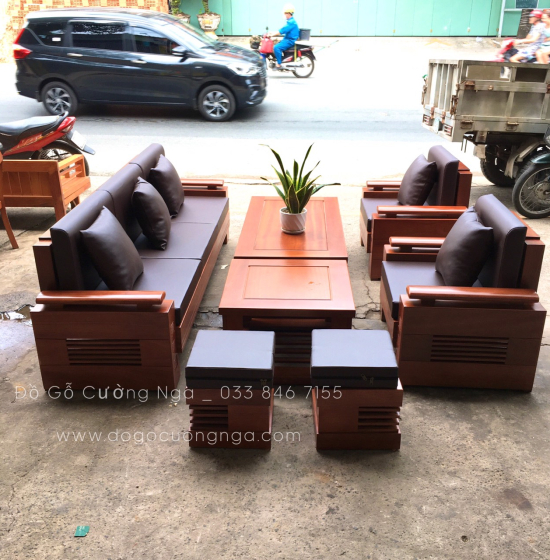 Bàn Ghế Sofa Gỗ Xoan Đào 7 Món - Đối Trứng 7 Món 