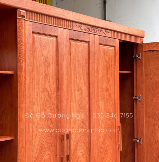 Tủ quần áo gỗ hương đá 4 cánh kèm góc trang trí