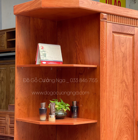 Tủ quần áo gỗ hương đá 4 cánh kèm góc trang trí