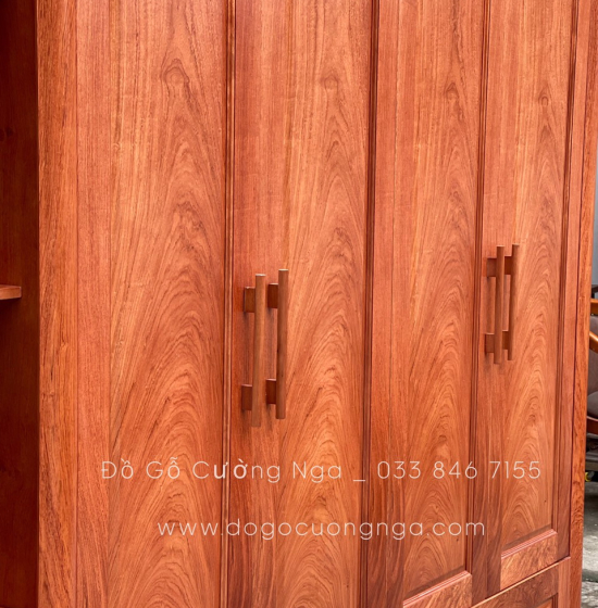 Tủ quần áo gỗ hương đá 4 cánh kèm góc trang trí