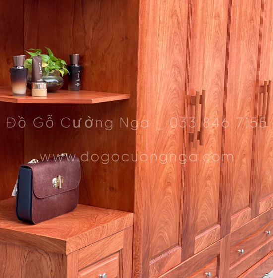 Tủ quần áo gỗ hương đá 4 cánh kèm góc trang trí
