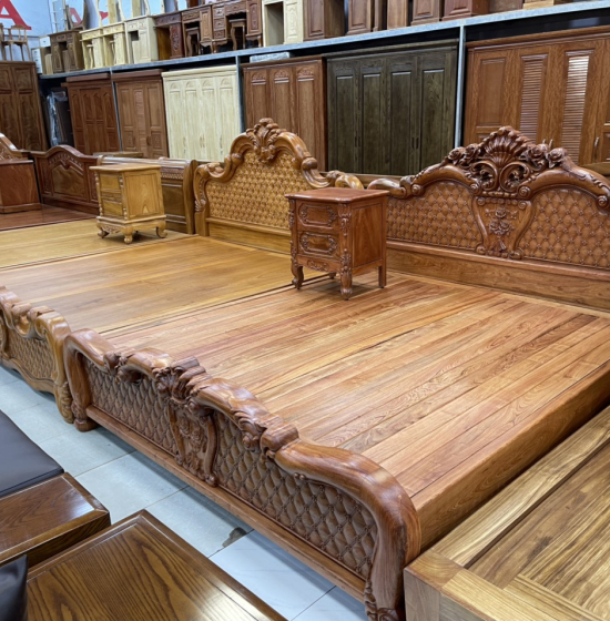 Giường gỗ hương xám 2 ngăn kéo  hiện đại 