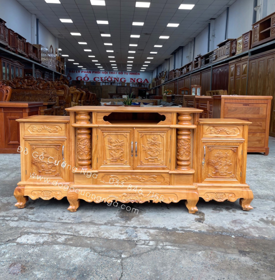 Kệ tivi gỗ Gõ Đỏ mẫu cột nho cao cấp KG 06