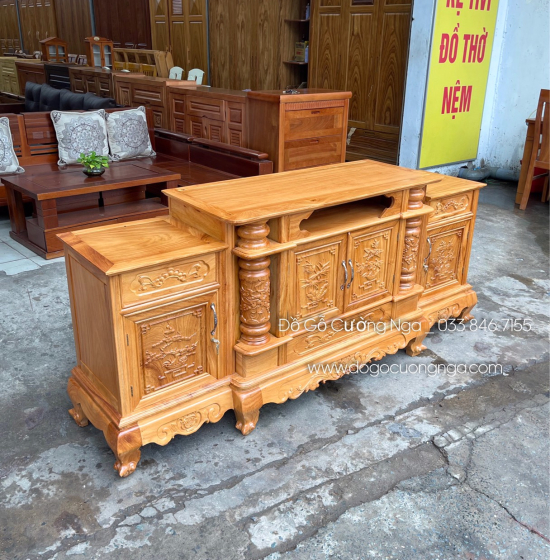 Kệ tivi gỗ Gõ Đỏ mẫu cột nho cao cấp KG 06