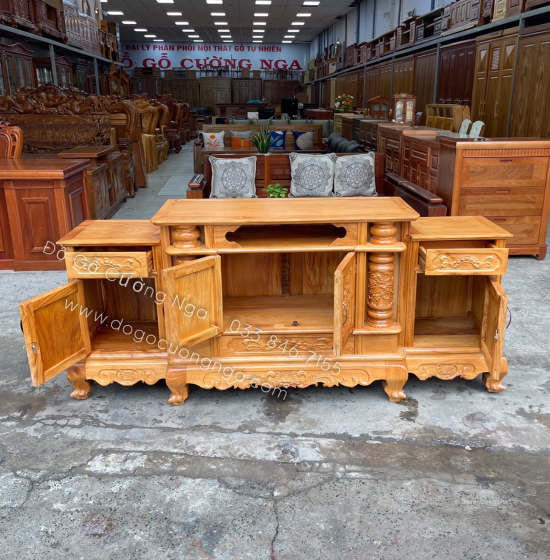 Kệ tivi gỗ Gõ Đỏ mẫu cột nho cao cấp KG 06