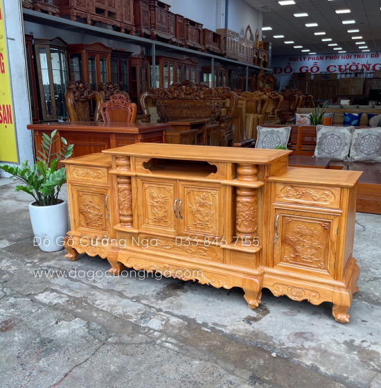 Kệ tivi gỗ Gõ Đỏ mẫu cột nho cao cấp KG 06