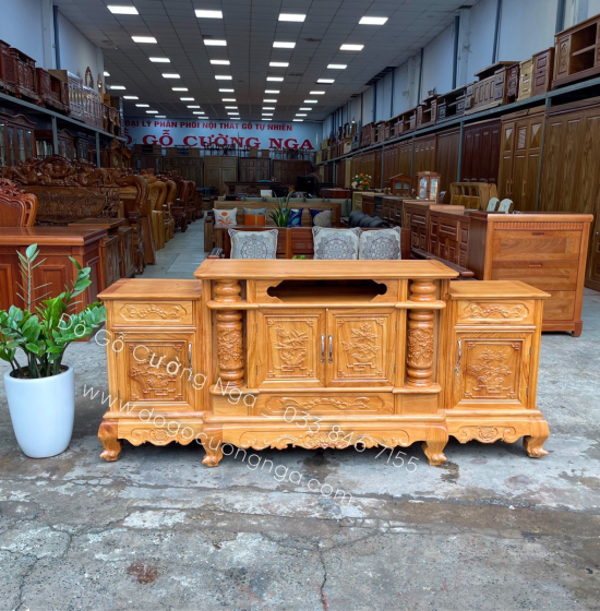 Kệ tivi gỗ Gõ Đỏ mẫu cột nho cao cấp KG 06