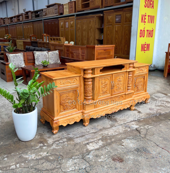 Kệ tivi gỗ Gõ Đỏ mẫu cột nho cao cấp KG 06