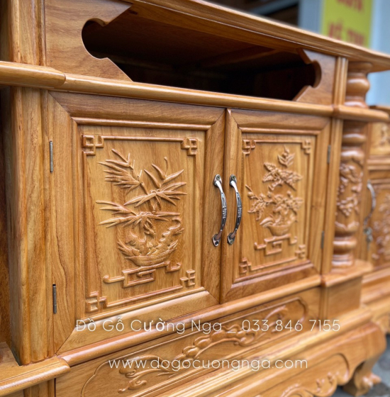 Kệ tivi gỗ Gõ Đỏ mẫu cột nho cao cấp KG 06