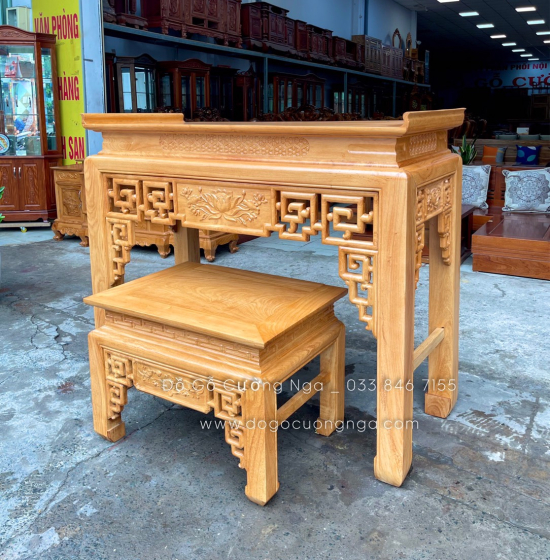 Bàn thờ án gian gỗ gõ đỏ 1m53 trạm sen cao cấp BT 03 