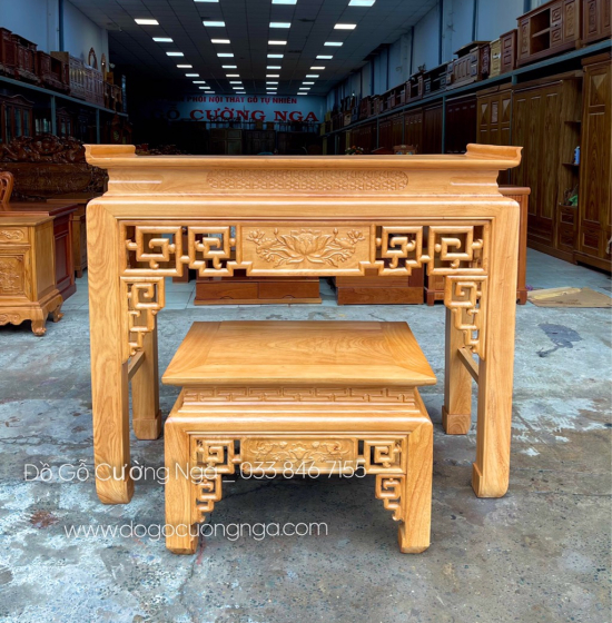 Bàn thờ án gian gỗ gõ đỏ 1m53 trạm sen cao cấp BT 03 