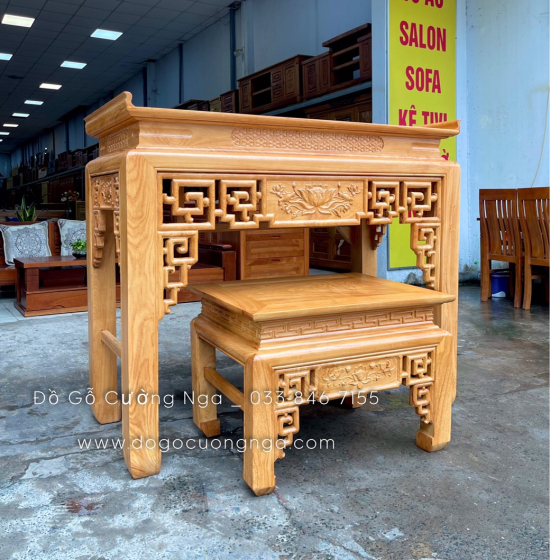Bộ Bàn Thờ Gia Tiên Gỗ Gõ Đỏ Cao Cấp 1m75 Chiện Sen Chất Lượng 