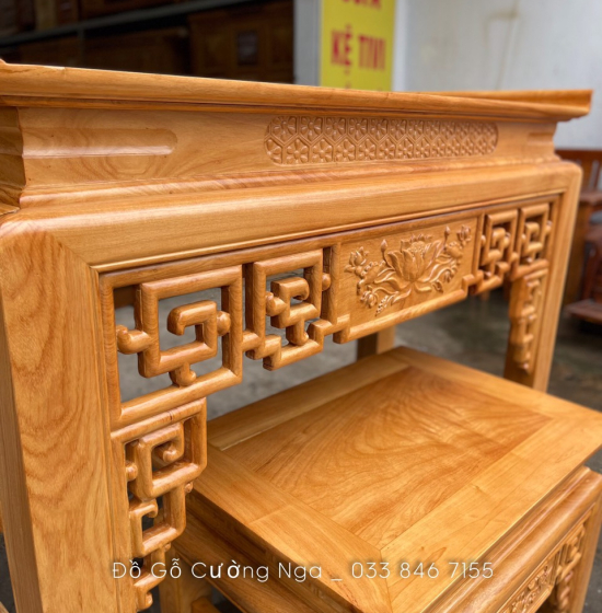 Bộ Bàn Thờ Gia Tiên Gỗ Gõ Đỏ Cao Cấp 1m75 Chiện Sen Chất Lượng 