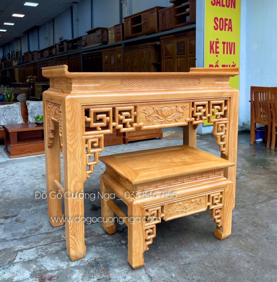 Bộ Bàn Thờ Gia Tiên Gỗ Gõ Đỏ Cao Cấp 1m75 Chiện Sen Chất Lượng 