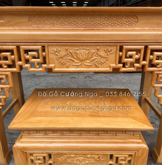 Bàn thờ án gian gỗ gõ đỏ 1m53 trạm sen cao cấp BT 03 