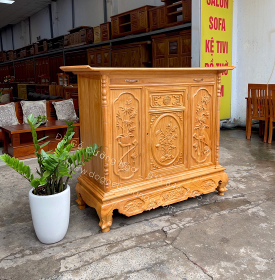 Tủ thờ gỗ gõ đỏ 1m53 - chạm sen cánh phẳng BT 013