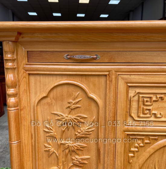 Tủ thờ gỗ gõ đỏ 1m53 - chạm sen cánh phẳng BT 013