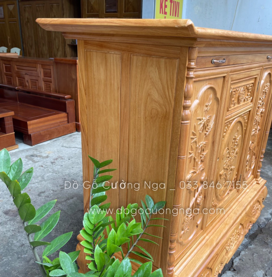 Tủ thờ gỗ gõ đỏ 1m53 - chạm sen cánh phẳng BT 013