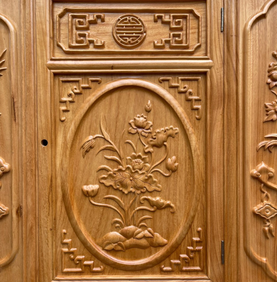 Tủ thờ gỗ gõ đỏ 1m53 - chạm sen cánh phẳng BT 013