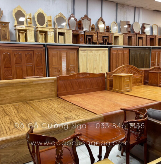 Giường gỗ hương xám 2 ngăn kéo  hiện đại 