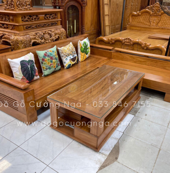 Bộ Bàn Ghế Sofa Góc L Gỗ Gõ Đỏ 2m3x2m - Tay Trứng 