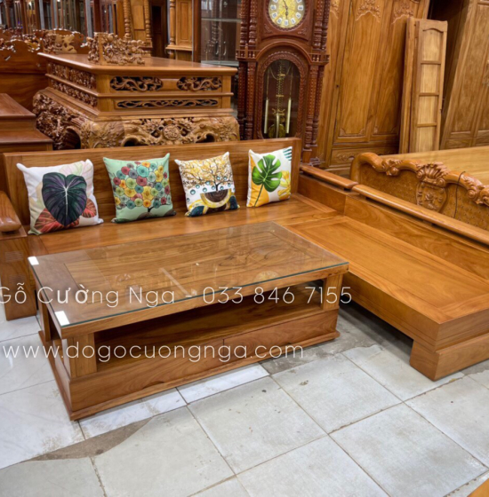 Bộ Bàn Ghế Sofa Góc L Gỗ Gõ Đỏ 2m3x2m - Tay Trứng 