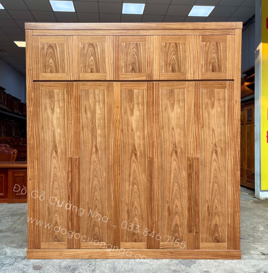 Tủ quần áo gỗ hương xám 2 tầng 5 cánh cao cấp 