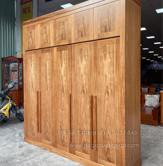 Tủ quần áo gỗ hương xám 2 tầng 5 cánh cao cấp 