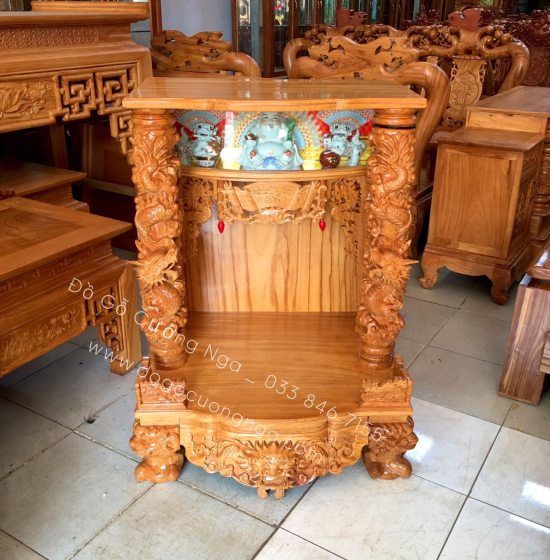 Bàn thờ Ông Địa Thần Tài gỗ gõ đỏ 80 - cột 14 cao cấp 