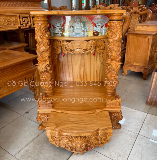 Bàn thờ Ông Địa Thần Tài gỗ gõ đỏ 80 - cột 14 cao cấp 