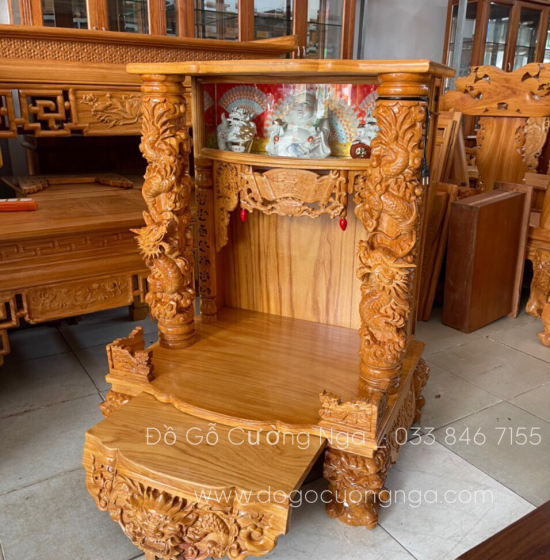 Bàn thờ Ông Địa Thần Tài gỗ gõ đỏ 80 - cột 14 cao cấp 