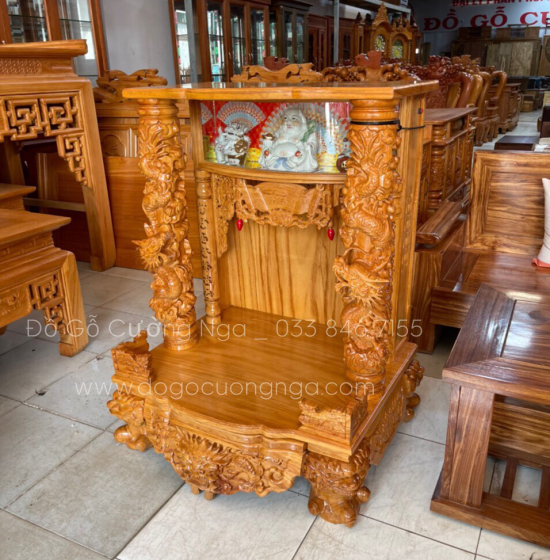 Bàn thờ Ông Địa Thần Tài gỗ gõ đỏ 80 - cột 14 cao cấp 