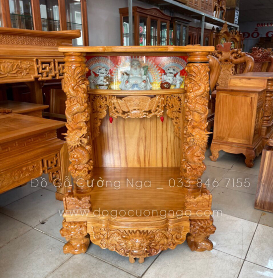 Bàn thờ Ông Địa Thần Tài gỗ gõ đỏ 80 - cột 14 cao cấp 