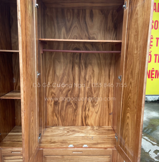 Tủ quần áo gỗ hương xám 2 tầng 5 cánh cao cấp 